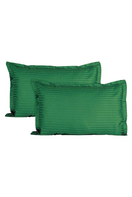 Set de 2 fețe de pernă - Satin Damasc - 100% bumbac, dungă de 1 cm, 40x40 cm, verde smarald