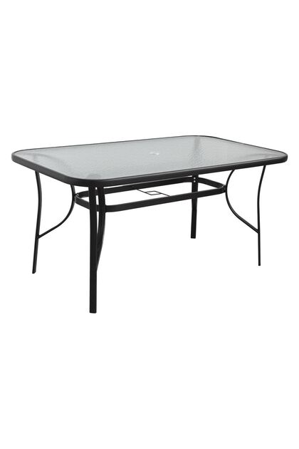 Masa Metalica de Gradina cu Suprafata din Sticla & Spatiu pentru Umbrela 150x90x70cm