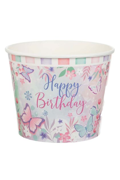 Pahar de Carton Snack Alb Roz Verde Menta Fluturi "Happy Birthday" - 1,8L