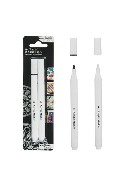 Set de Desen Markere Permanente cu Vopsea Acrilica Negru & Alb - 2buc