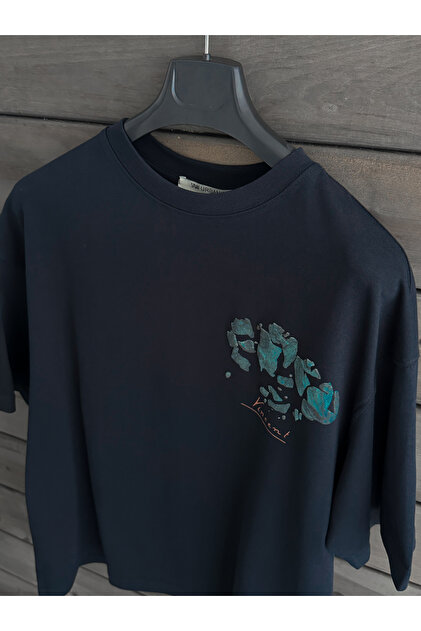 BYBASICMAN Lacivert Broken Vincent Kabartmalı Oversize T-Shirt SW