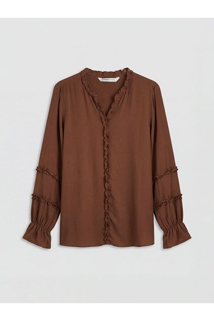 Lcw Gracebrown V-Neck Ruffle Blouse