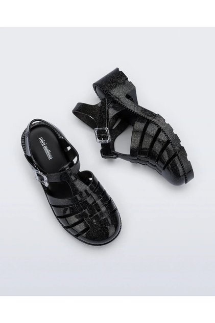 Possession Heel Silvery Sandals - Black