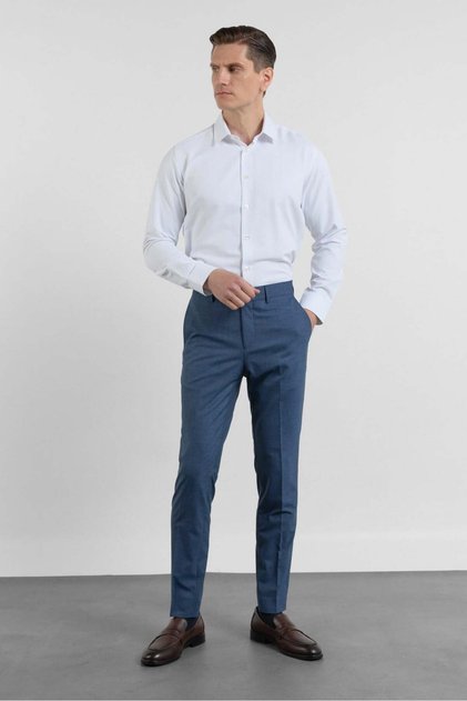Navy Blue-Navy Blue Side Pocket Crowbar Pattern Slim Fit Stretchy Classic Trousers 1003255174