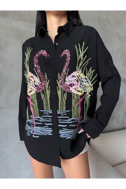 Kadın ZR Model Oversize Taşlı Gömlek