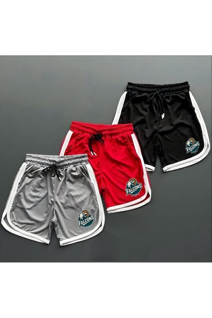 New Season Premium Honeycomb Fabric 3-Piece Flcn Printed Gym-Casual Shorts
