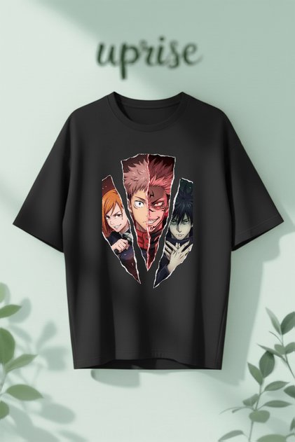 Jujutsu Kaisen Yuji Nobara Megumi Printed Cotton Oversize T-Shirt