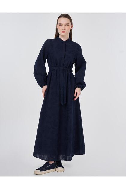 100% Cotton Embroidered Dress Dark Navy Blue