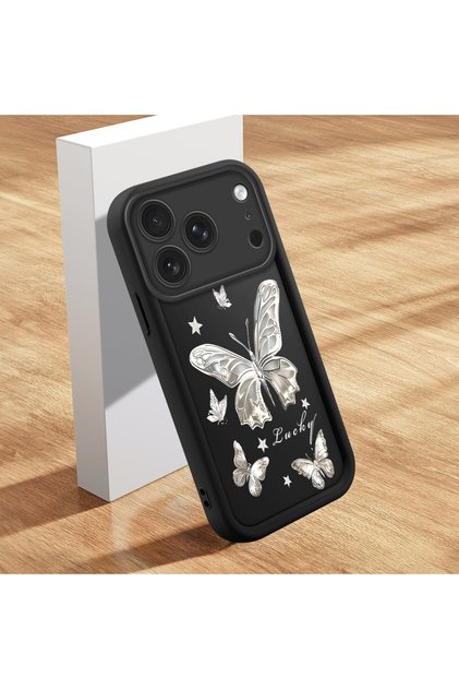 iPhone 17/18 Pro Max Compatible Butterfly Pattern Camera Protected Slim Soft Silicone Phone Case