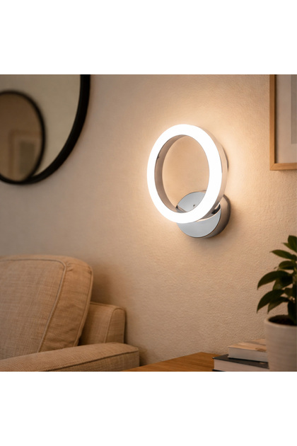 Aplica LED de perete cromată 14W, reglabilă, 3000-6000K, 900lm, 21x18cm, IP20