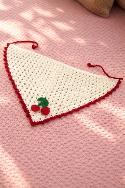 Triangle Hair Bandana Hand Knitted Cherry Model Adult/Teenage Girl/Child