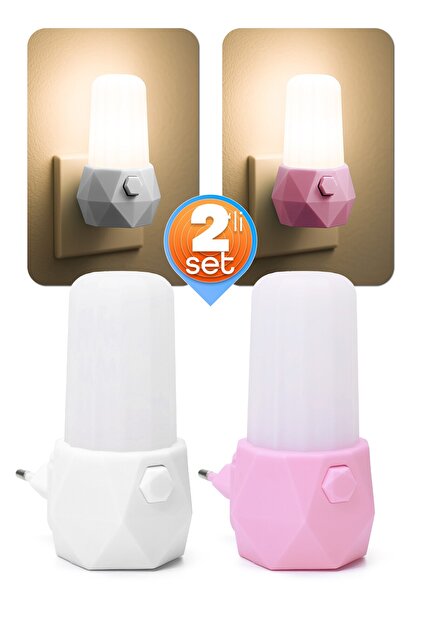 2-Pack Night Light Prism Type 2 Mod Yellow-White Light Corridor Hall Light Sleep Light White + Pink Gc07