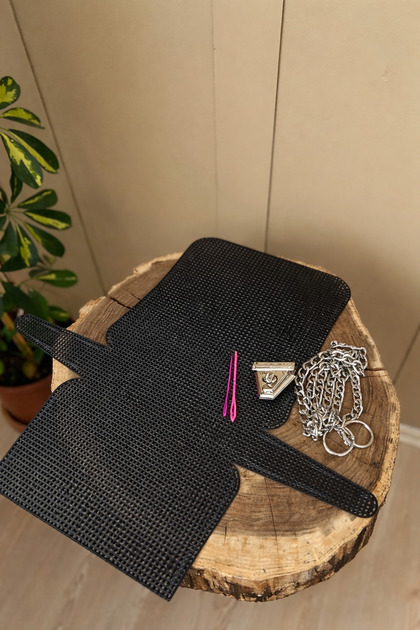 Canvas Black Bag Knitting Kit 45X22 cm Medium Size Metal Chain Set