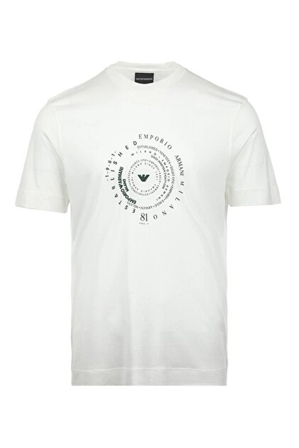 Erkek Regular Fit Desenli Yuvarlak Yakalı Kısa Kollu Beyaz T-Shirt EM004995 AF13747-U0003
