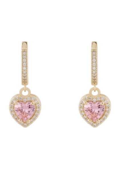 Zircon Stone Heart Dangle Earrings Tarnish Free Stainless Steel Gold Color Romantic Women Earrings