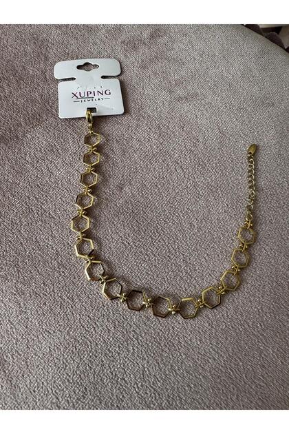 NK BİJUTERİ Altıgen Halka Detaylı XP Damgalı Kararma Yapmaz 19+4 cm Bileklik