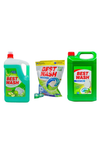 Pachet XXL Detergent Vase Apple 5L, Capsulă 4în1 Universală, Detartrant Toaletă Pin 5L