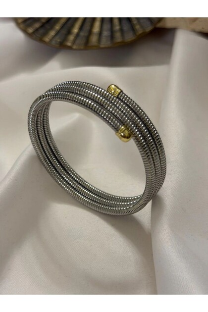 Serrated Plate and Two-Color Detail Cuff Bracelet (Steel)