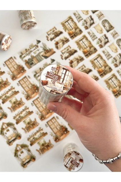 Vintage Rustic Home Beyaz İç Mekan Ev Tasarım 2m Washi Bant/Masking Tape/Desenli Bant/Bullet Journal