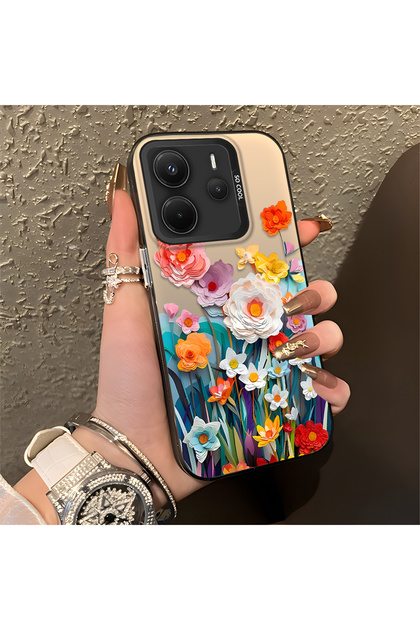 Redmi Note 14 4g Compatible Silicone Edge Hard Back Anti-Fall Phone Case Flower Pattern