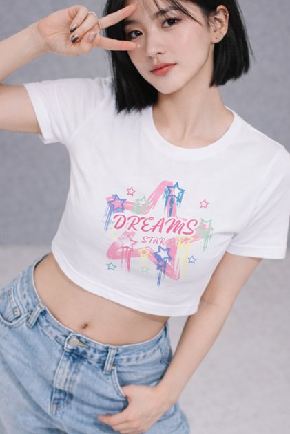 Women's Dream Star Printed Basic Daily Use Tee Crop