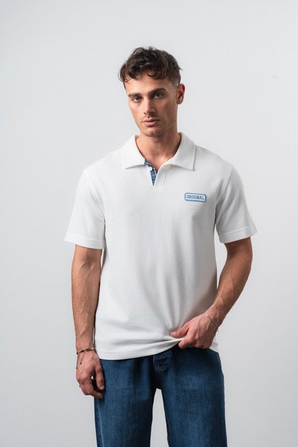 Men's Original Written Regular Fit Polo Neck T-Shirt Ecru