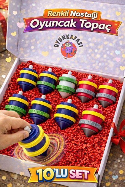 Topaç Renkli Oyuncak 10 Adet– Karne Doğum Günü Hediyesi Dönen Eğlenceli Denge Topacı