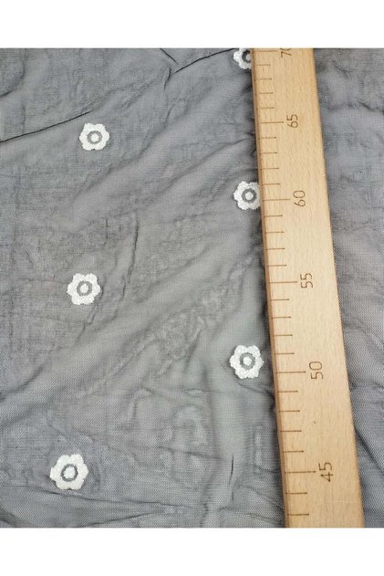 Black with White Floral Mesh Fabric Width: 90cm