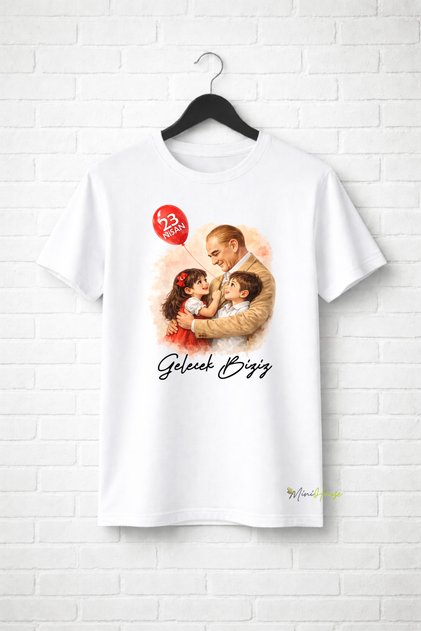 Ataturk Printed Flag 23 April T-Shirt 100% Cotton