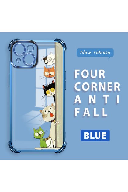iPhone 15 Compatible Camera Protected Transparent Soft Silicone Phone Case Cat Pattern