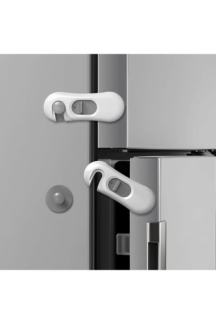 5-Pack Child Safety Locks,Multi-Functional Adjustable Dual-Button Anti-Pinching Door Lock System,Grey,for Cupboards,Drawers,Fridges,Wardrobe Doors