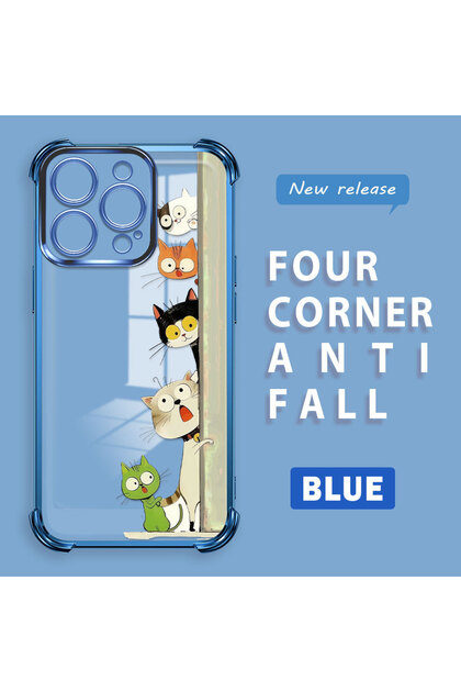 iPhone 16 Pro Compatible Camera Protected Transparent Soft Silicone Phone Case Cat Pattern