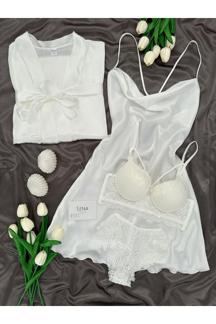 Set de cămașă de noapte și halat din satin Jasmin pentru femei