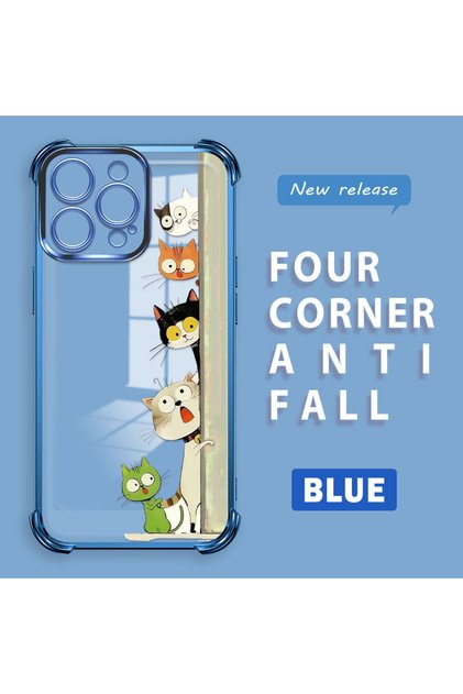iPhone 15 Pro Max Compatible Camera Protected Transparent Soft Silicone Phone Case Cat Pattern