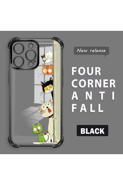 iPhone 14 Pro Max Compatible Camera Protected Transparent Soft Silicone Phone Case Cat Pattern