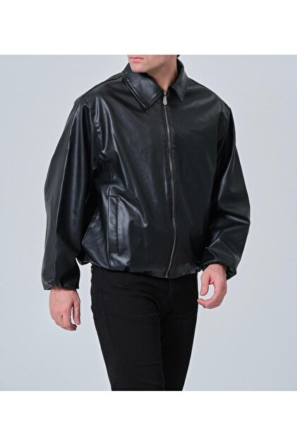 Plus Scorpion Men's Leather Look Bomber Coat Jacket – Casual