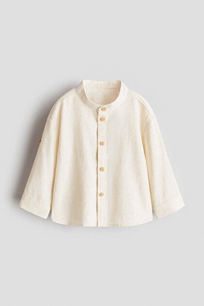 Linen-blend grandad shirt