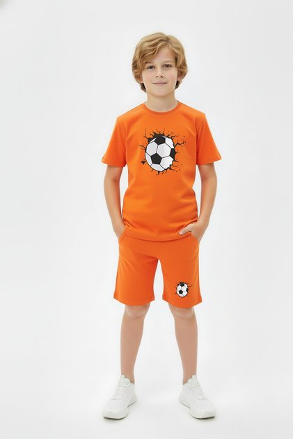 Colorful Capri Round Neck T-Shirt with Print Detail for Boys Bottom and Top Set