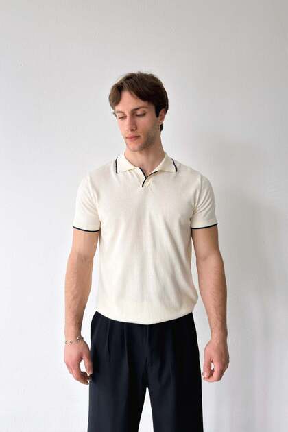 Polo Collar Ribbed Knitwear T-Shirt