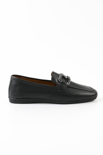 Genuine Leather Black Loafer Women's Shoes - Z716
