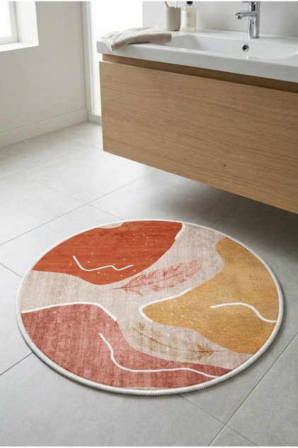 Round Multi-Purpose Bathroom Mat Non-Slip Base Foot Mat 50X50 Modern Patterned Soft Base