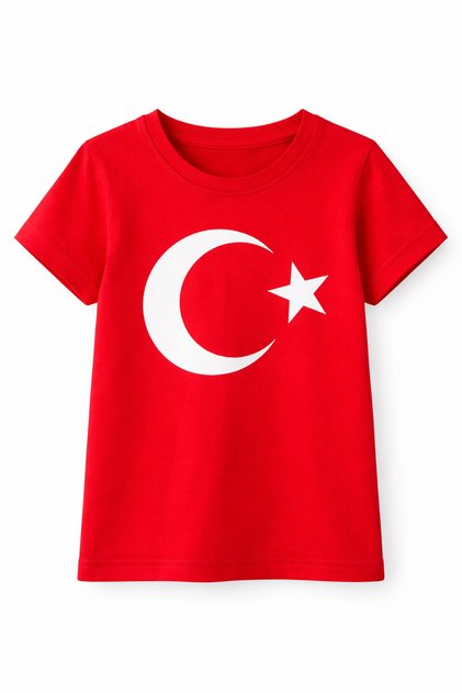 Çocuk Ay Yıldız Baskılı Kırmızı Tişört