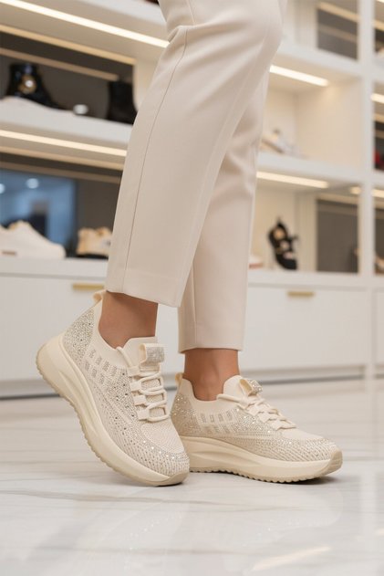 Beige Anorak Light Stone Embroidered Women's Casual Shoes 26Y301 g