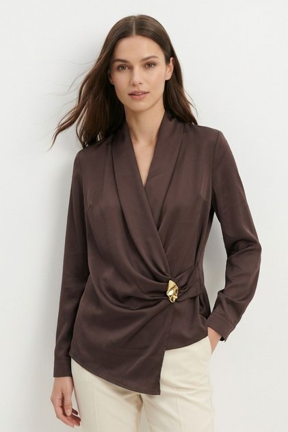 Coffee Color Blouse with Collar Accessories 251270