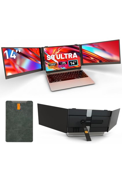 14" Triple Laptop Screen Extender – One Cable Connect Portable FHD Monitor for 13-17" Laptops