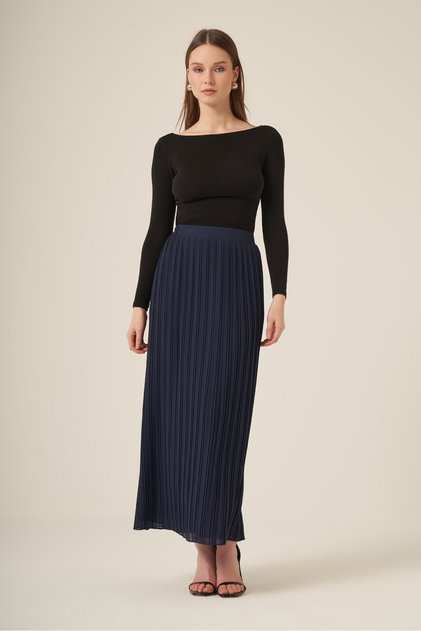 Women's Pleated Skirt Navy Blue 31310