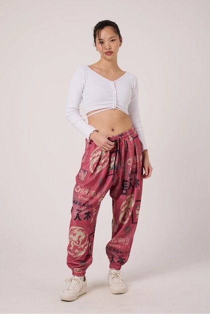 Women's Street Style Printed Crinkled Sports Harem Pants