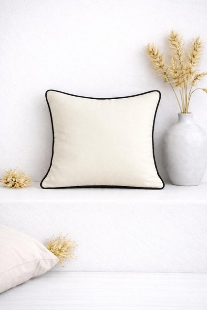 Decorative Pillow Cover with Piping – Cream & Black Elegance