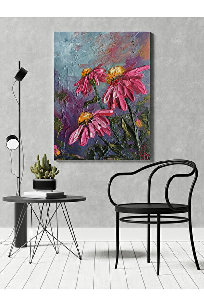 Kanvas Tablo Pembe Floral Çiçekli Temalı Desenli Modern Tablo