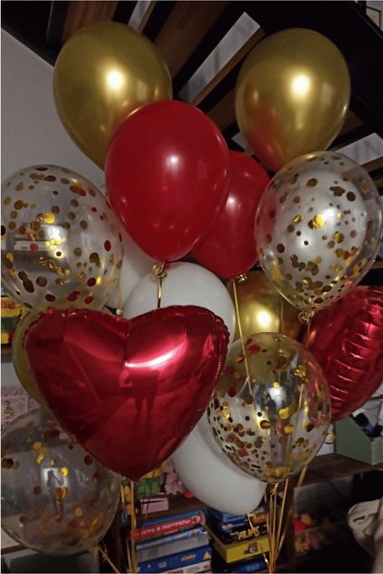 Red White Chrome Gold Heart Foil Confetti Balloon Set 16-Piece Decoration Birthday